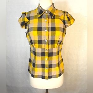 Vintage Baby Phat Shirt Women Collared Button Down Plaid Tops Yellow Black-M